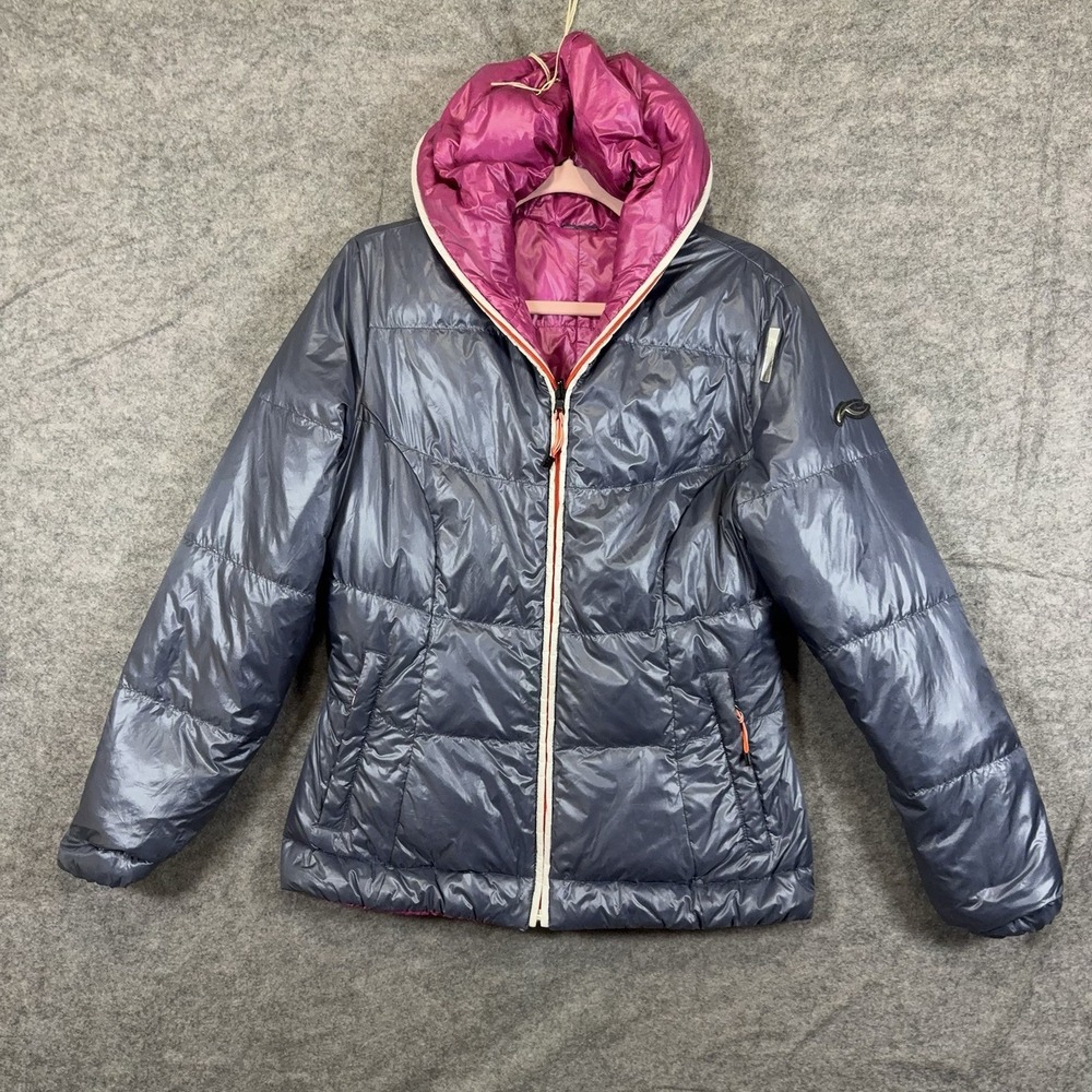 KJUS Reversible Goose Down Jacket Womens Sz L Pink Gray Pockets